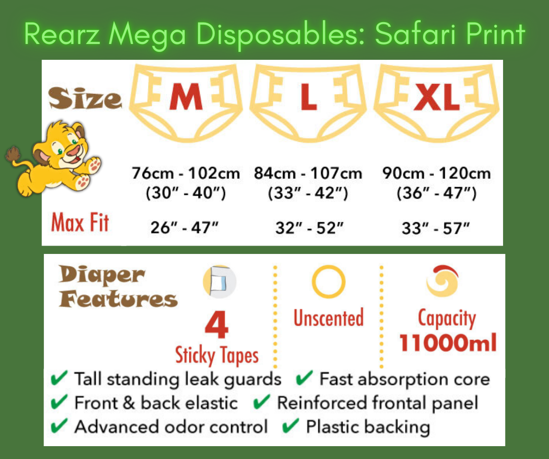 Rearz Mega Disposable Diapers: Safari print