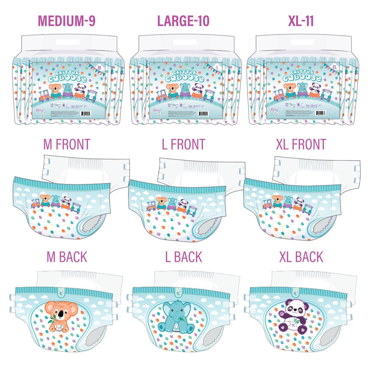Rearz - MEGA Critter Caboose Brief Adult Printed Diapers - Sample Pack of  2-11,000ml (Large (33-42)) : : Baby